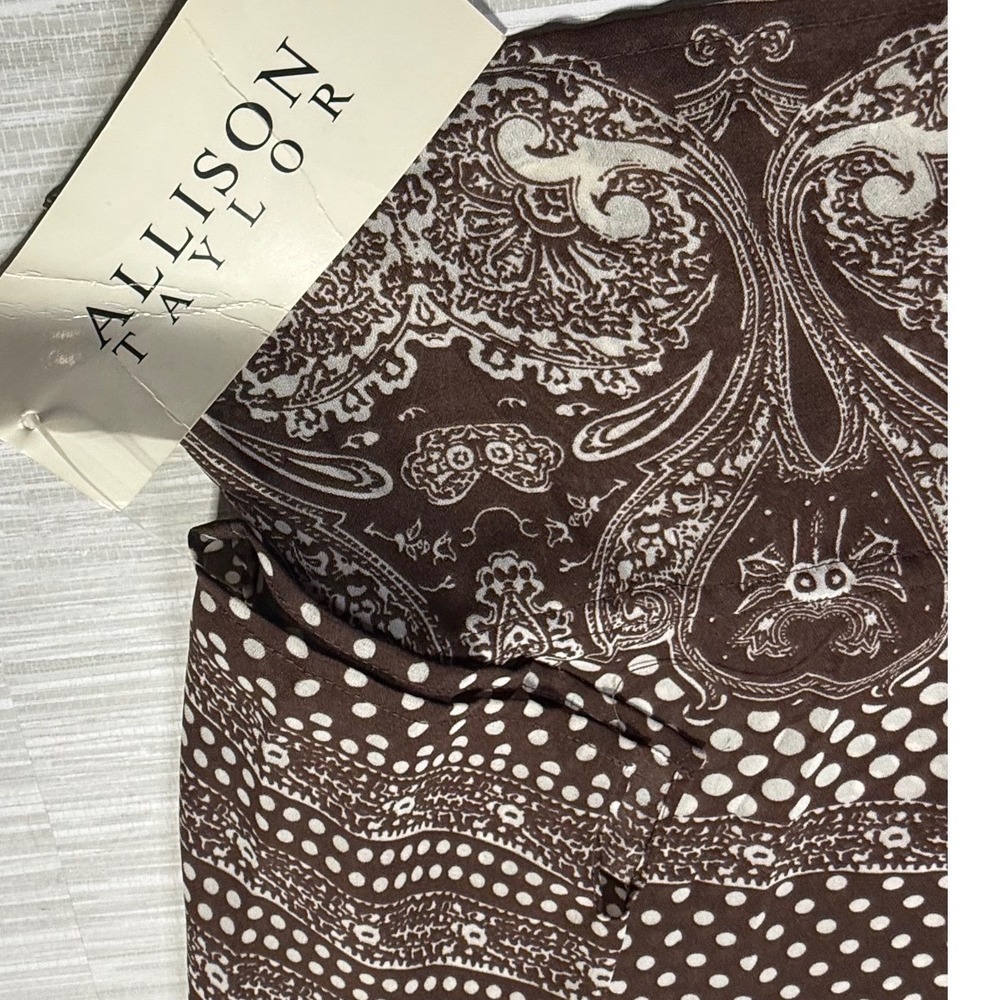 Allison Taylor Womens Large Brown Paisley Polka Dot Mixed Print Blouse NWT - Picture 4 of 8